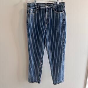 American Eagle Blue and White Striped Mom Jeans Size 8 Regular